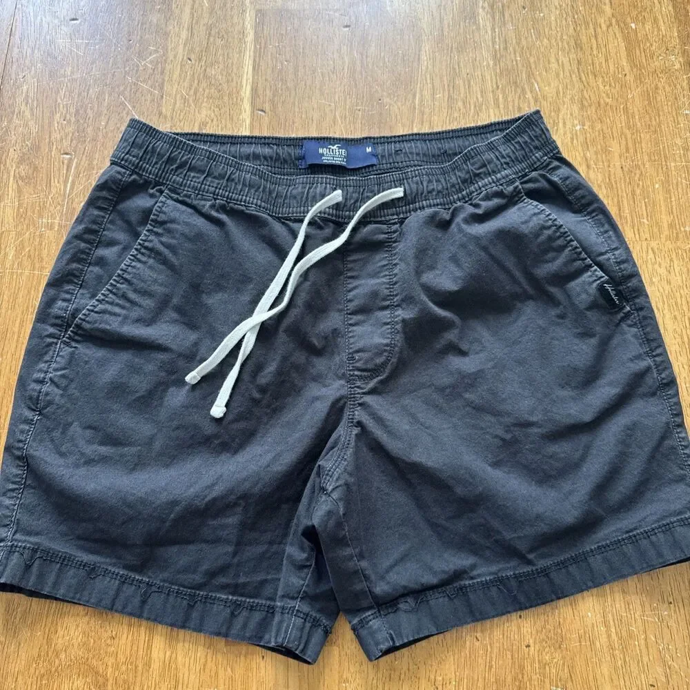 Hollister Mens Epic Flex Jogger Shorts Black Textured Drawstring Size M 5 Inch